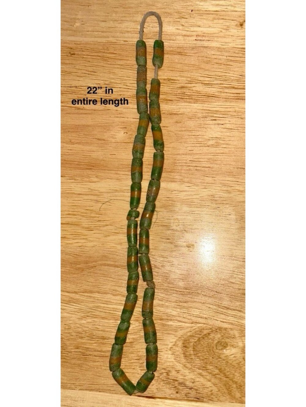 Vintage African Krobo Trade Beads–Handmade Recycled Glass–Green & Amber–Ghana